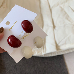 韩国进口质感好奶油豆豆耳钉简洁气质可爱半圆形彩色耳环ins风