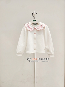 benetton韩国童装代购2023年秋女童大衣领白色衬衫WS03341 XS-XL