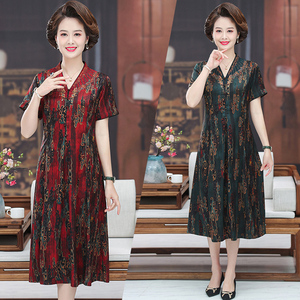 2022新款哥弟夏装真丝桑蚕丝连衣裙女裙子大牌气质中老年妈妈正品