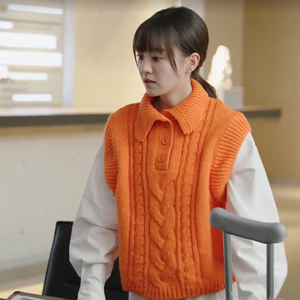 贺先生的恋恋不忘胡意旋秦以悦明星同款女橘色背心马甲针织上衣潮