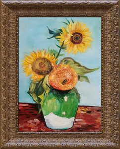 梵高--花瓶里的三朵向日葵手绘