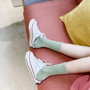 纯色袜子女夏中筒ins纯棉短袜薄款日系春秋可爱潮街头彩色学院风