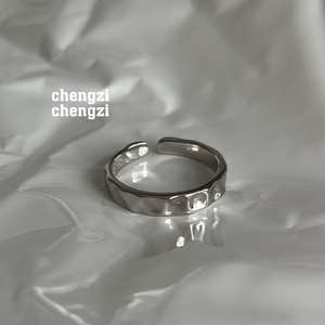 光泽巨赞韩国s925纯银捶打凹凸肌理开口戒指环极简约ins食指戒女