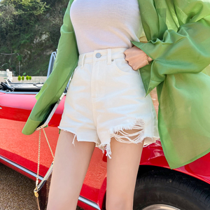 白色短裤女夏薄款大码休闲高腰牛仔外穿运动宽松舒适a字阔腿热裤