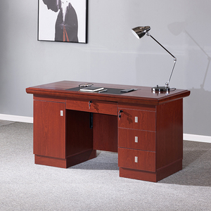 办公桌单人台式红色职员油漆木皮政企老板桌带锁带抽屉财务电脑桌
