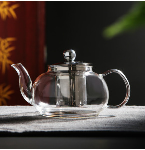 雅风圆润壶耐高温可烧玻璃泡茶壶小高硼硅耐热家用不锈钢过滤茶具