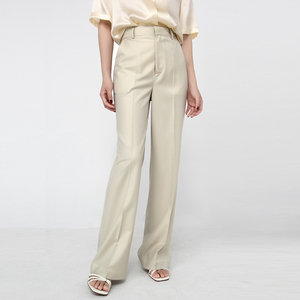 ssine 高端精纺羊毛春秋西装裤 米色高腰显瘦直筒垂感阔腿西裤女