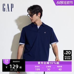 Gap男装2024夏季新款棉质小熊logo短袖polo衫简约纯色上衣466791