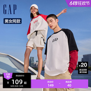 Gap男女装夏季新款LOGO撞色插肩袖短袖T恤