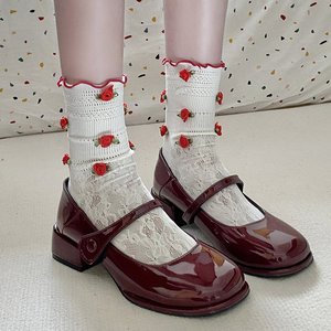 红色小皮鞋女单鞋2024新款法式复古鞋玛丽珍女鞋中跟学院风jk鞋子