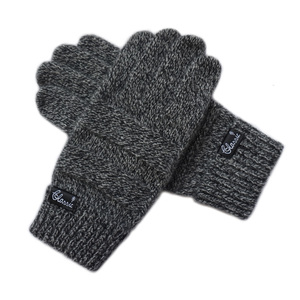 克拉斯卡 经典男式冬季加厚保暖毛线手套 简约纯羊毛触屏商务手套