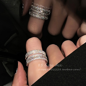 双层微镶锆石戒指女小众时尚轻奢设计感叠戴食指指环满钻高级戒子