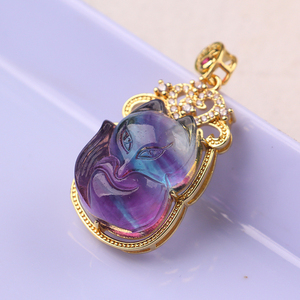 天然草萤石狐狸吊坠diy编绳绕线镶嵌手链项链锁骨链暖宫石九尾狐