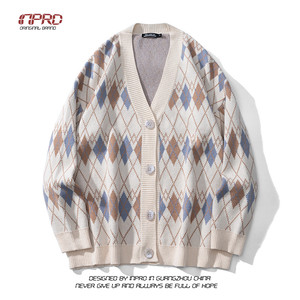 INPRO设计师品牌ins韩系流行菱形格设计秋季情侣百搭毛衣针织开衫