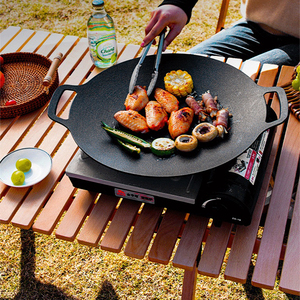 韩式烧烤盘户外烤肉盘野外露营烙饼煎盘不粘锅圆盘铁板烧烤平底锅
