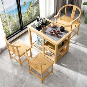 实木阳台茶桌椅组合小型泡茶台家用原木色简约现代茶几烧水壶一体