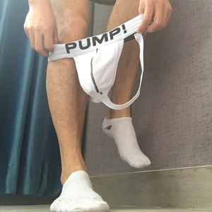 男纯色字母性感提臀丁字内裤网孔透气低腰露臀露屁屁小受双丁t裤