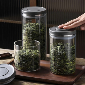 玻璃茶叶罐密封罐抽真空按压式防潮精品高档储物罐子装茶叶的容器