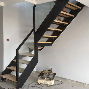 玻璃护栏楼梯阁楼复式室内家用别墅成品loft网红双梁钢木楼梯定制