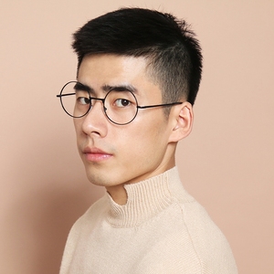 f文艺圆框复古圆黑框金边透明平光眼镜眼镜框造型时尚男女