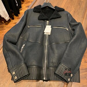 chrome hearts 克罗心 羊羔绒翻毛领高端银饰拉链皮衣夹克外套