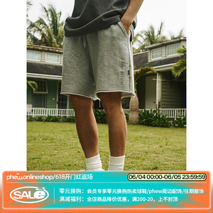phew灰色针织毛边刺绣短裤男夏季运动裤美式潮流裤子宽松休闲裤