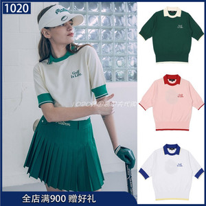 特价韩国代购MALBON高尔夫球服 春夏女款字标翻领配色短袖针织衫