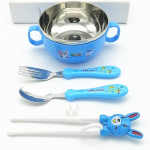 儿童学习筷子勺子套装宝宝餐具不锈钢幼儿一段训练叉小孩吃饭用碗