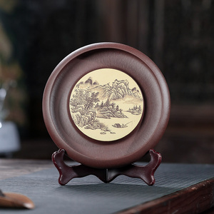 宜兴紫砂粉浆满工陶刻山水画诗文茶盘干泡台  画面不同直播挑选
