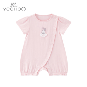 英氏婴儿哈衣舒适透气吸汗连体服女宝宝粉色爬服夏季yzjaj22012a