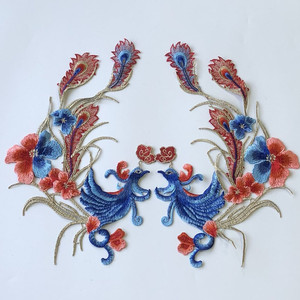 saskia中国风凤凰刺绣贴花一对补丁片衣服旗袍装饰辅料手工缝diy