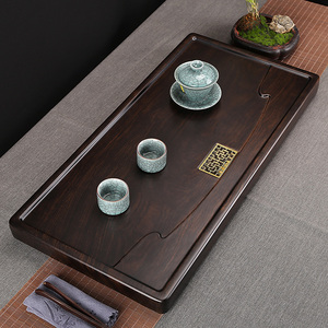 黑檀木茶盘实木家用茶托盘轻奢现代中式排水式整块平板大小号茶台