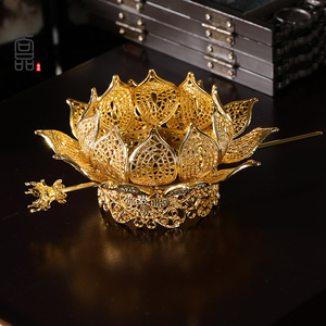古风头饰新款立体莲花冠发冠男女通用宋制发饰唐风汉服敦煌配饰品