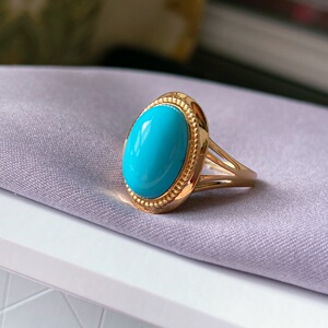 绿松石戒指18k金绿松石蛋面戒指女云盖寺高瓷蓝绿松石精致百搭款