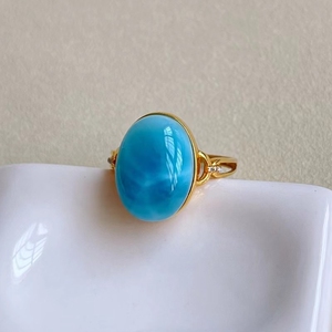 天然海纹石戒指18k金镶嵌冰种玉化料海纹石简约百搭闺蜜气质女戒