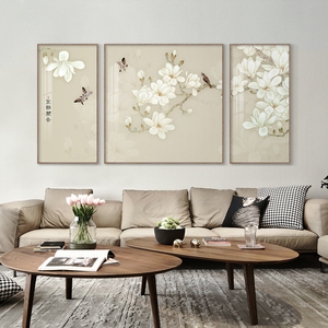 新中式客厅装饰画花鸟壁画简约三联沙发背景墙禅意中国风组合挂画