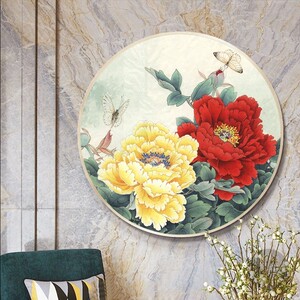 纯手工十字绣成品富贵牡丹花开新款客厅满绣卧室餐厅圆形新中式画
