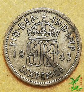 英国 1943年乔治六世 6便士银币外世界各国近代硬钱币包真收藏229