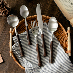 胶木柄牛排刀叉不锈钢餐具复古勺子家用餐厅用甜品叉勺日式刀叉勺