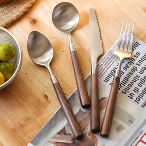 胡桃木牛排刀叉刀叉勺西餐餐具日式哑光食品级不锈钢叉子复古家用