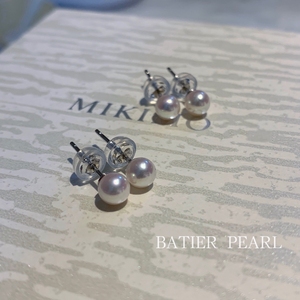 特价 机长同款 mini日本akoya海水正圆白色珍珠18k金耳钉