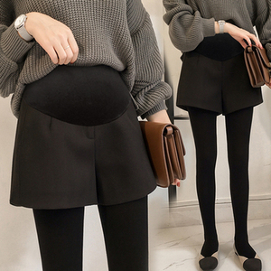 乔美熙孕妇春秋新款高端毛呢外穿短裤阔腿裤孕妇托腹裤靴裤袜裤韩