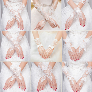婚纱手套新娘结婚蕾丝长款白色红色婚礼手纱缎面超仙森系复古冬季
