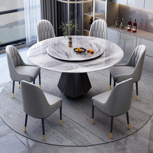 轻奢超晶石餐桌椅组合现代简约岩板圆形大理石饭桌家用微晶石圆桌