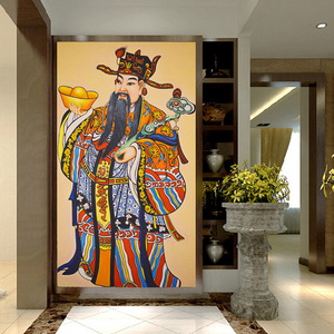 财神壁纸定做 赵公明招财进宝金元宝玄关背景墙纸 3d无缝壁画定制