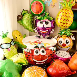 卡通水果形状铝膜气球儿童宝宝周岁生日派对装饰布置草莓橙子菠萝