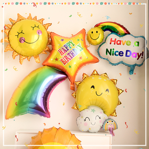 太阳花彩虹太阳笑脸 流星气球白云铝膜 儿童派对生日布置装饰周岁