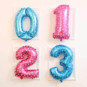 宝宝周岁百天装饰数字铝膜气球0-9中号粉色蓝色婚房派对装饰布置
