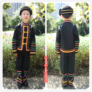 拉祜族男童装 纳西族服饰 少数民族服装 葫芦丝演出服装 黑色男装