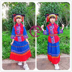 腰带长裙女童套装普米族傈僳族云南少数民族服装大童款瓦盖帽